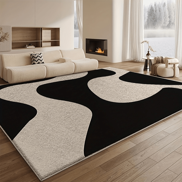 Großer moderner Teppich, schwarz-weißer quadratischer Teppich, weich waschbar mit abstraktem Design, geeignet für Wohnzimmer, Schlafzimmer oder Bürodekoration, moderne rückwärtige Matte, Wohnzimmer Teppich, kleiner Teppich, Matte, Heimdekoration, großer Wohnzimmerteppich, runder Teppich, Wohnzimmer Heimdekoration, Raumdekoration, waschbarer Teppich