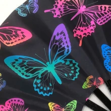 1pc Fluorescent Colorful Folding Fan With Butterfly & Mushroom Pattern, Fashionable Choice For Party, Music Festival, Summer Gathering, Outdoor Activities, Wedding Theme, Street Style, Dance Performance, Halloween & Christmas Accessories - Multicolor - View 10