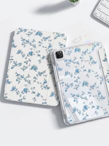 Eine schöne doppelseitig farbig bemalte, blaue Blumen-Acryl-Kristall-Rückseite, stoßfest, geeignet für iPad 7. Generation, 8. Generation (10,2 Zoll), 10. Generation Schutzhüllen, integrierter Stiftschlitz, unterstützt Schlaf- und Aufwachfunktionen/mehrfache Stehfunktionen, Geschenk für Feiertage, Geschenk zum Neuen Jahr.