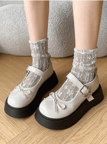 New Summer Mary Jane Flat Shoes For Women, Round Toe Bowknot Decor With Ankle Strap, Cute Outfit With Dress