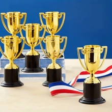 1/6pcs Mini Gold Plastic Trophy, 4 Inch (4.02 Inch) Trophy, Party Favor, Prop, Award, Winning Prize, Competition Ceremony Party Gift, For Classroom Rewards, Sports Events, World Cup, Group Activities, Performances, Sports Awards, Party Giveaways, Ceremony Decor, For Sports And Outdoor Activities, Sports Fan Supplies, Atmosphere-Enhancing Gold Trophy, Best Gift For Collectors! - Multicolor - View 7