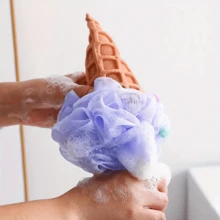 1pc Giant Ice Cream Cone Bath Sponge - Extra Soft & Fluffy Rainbow Shower Pouf For Rich Lather | Cute Large Body Scrubber, Gentle Exfoliating Bath Accessory