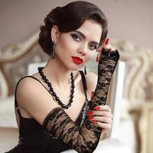 1 双长款露指蕾丝袖套，适合驾驶、骑行时防晒，万圣节派对装饰 - 黑色 - 查看 7