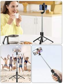 Trípode de 170 cm /66 .93 pulgadas, un trípód de selfie reutilizable con control remoto inalámbrico, adecuado para varios modelos de teléfonos móviles e ideal para transmisiones en vivo al aire libre, selfies de video y uso portátil. Sirve como soporte de trápodes para escenarios como vacaciones de verano, viajes, actividades al exterior y transmisión en directo. Para vacaciones, viaje, eventos al Aire Libre, transmisión de transmisiones, grabación estable