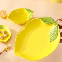 1件卡通可爱柠檬碟餐具家用创意陶瓷高美水果盘沙拉甜品碗盘组合厨房用品 - 彩色 - 查看 2