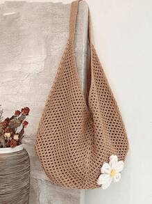 Hollow Out Weave Straw Bag Bohemian Beach Handbag Hollow Tote Bag Large Capacity Shopping Beach Bag Fashion Hollow Out Weave Straw Bag Beach Handbag Bohemian Style Beach Bag Slouchy Style Large Capacity Hollow Tote Bag Vacation