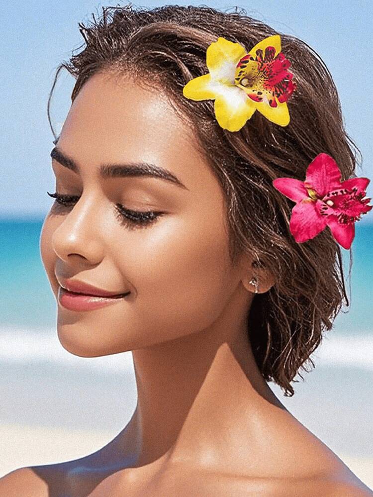 POPETPOP 6pezzi Fermaglio per Capelli Donna Elegante Fiori Hawaiani Fermaglio Sposa per Matrimonio e Spiaggia Tropicale Accessori Capelli Fiori di Ibisco