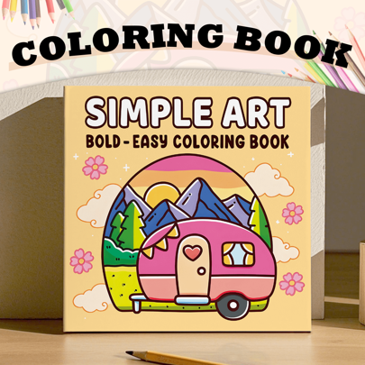 1pc Simple Art Coloring Book, 7.87inch X 7.87inch, 24 Pages, Vibrant Pink Van With Heart Design, Ideal For Parent-Youngsters Interaction & Relax, Bold And Simple Style, Car Coloring Book.,Back To School,School Supplies