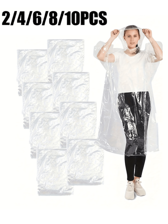 2/4/6/8/10 st. bärbar engångsregnrock, lätt vuxenponcho, transparent vattentät nödjacka, perfekt för utomhuscamping och resor, vandring, fiske, klättring, individuellt förpackad, slumpmässig förpackningsstil