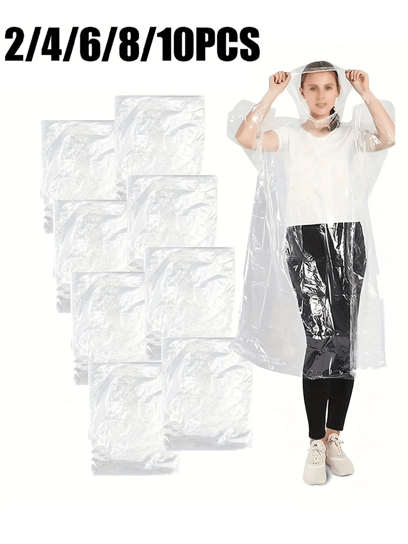 2/4/6/8/10件装便携式一次性雨衣，轻便成人雨披，透明应急防水外套，适合户外露营、旅行、徒步、钓鱼、登山等活动，独立包装，随机发货，春夏精选，伴娘礼物，房间装饰，卧室装饰，海滩，旅行，男女皆宜，度假必备 - 白色 - 查看 1