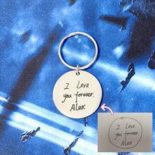 Engraved Actual Handwriting Keychain, Custom Handwritten Photo Quote Keyring For Women Men, Hand Stamped Keepsake Jewelry, Dainty Dad Mom Grandpa Grandma Gift, Christmas Gifts - Silver - View 3