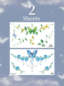 2 件胸前临时纹身贴纸，性感女性假纹身，蝴蝶和花卉图案，艺术 INS Y2K 风格，持续 2-5 天，成人逼真人体艺术纹身，节日派对身体装饰 - 彩色 - 查看 6