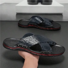 Été Mode Grande Taille 38-48 Mules Homme, Sandales de Plage Cloutées Anti-Dérapantes, Pantoufles Décontractées pour Hommes - Bleu azur - Voir 4