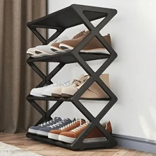 1pc Four-Layer Foldable Plastic Shoe Rack, Upgraded Thickened Shoe Rack, Multi-Layer Space-Saving, Dust-Proof And Simple Shoe Rack, Creative X-Shaped Dust-Proof Steel Tube Shoe Rack, Easy-To-Assemble Shoe Rack, Foldable Shoe Rack, Suitable For Entrances, Corridors, Bedrooms And Dormitories