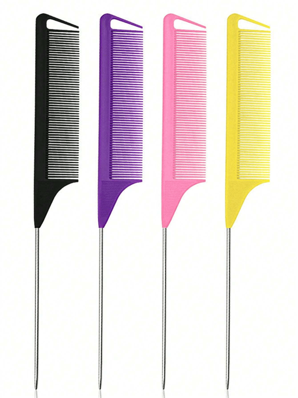 Rat Tail Comb Steel Pin Rat Tail Carbon Fiber Heat Resistant Teasing Combs With Stainless Steel Pintail