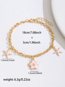1pc Delicate Sweet Flower & Starfish Decor Bracelet For Women Summer Beach Party Travel Vacation Jewelry Accessory For Daily Wear