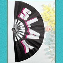 Ombre "DADDY" Folding Fan, Creative And Fashionable Decorative Fan With Letter Design For Father's Day; "SLAY" Folding Fan With Cool Black Background, Fashionable And Personalized Choice