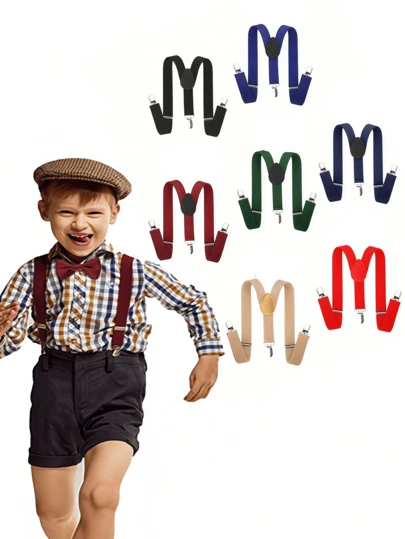 1 件儿童纯色吊带，适合婚礼、派对、生日、圣诞节、万圣节、学校活动、男孩和女孩的日常穿着