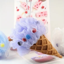 1pc Giant Ice Cream Cone Bath Sponge - Extra Soft & Fluffy Rainbow Shower Pouf For Rich Lather | Cute Large Body Scrubber, Gentle Exfoliating Bath Accessory