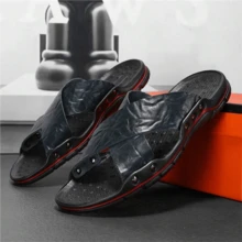 Été Mode Grande Taille 38-48 Mules Homme, Sandales de Plage Cloutées Anti-Dérapantes, Pantoufles Décontractées pour Hommes - Bleu azur - Voir 2