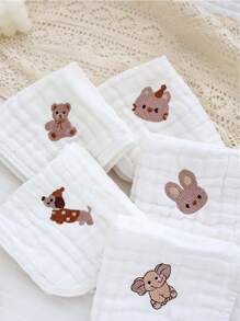 5件/包随机婴儿围兜，可爱动物图案，优质柔软小手帕