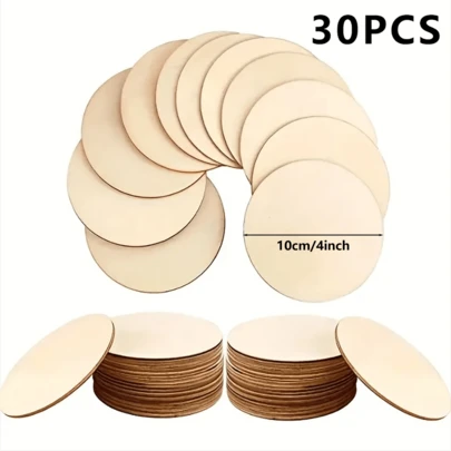10/20/30pcs 4-Inch Unfinished Wooden Round Slices, Blank Wooden Discs For Painting, Staining, DIY Crafts, Home Decor, Bedroom Decor, Room Decor, Background Decor, Birthday Decor