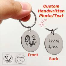 Engraved Actual Handwriting Keychain, Custom Handwritten Photo Quote Keyring For Women Men, Hand Stamped Keepsake Jewelry, Dainty Dad Mom Grandpa Grandma Gift, Christmas Gifts - Silver - View 8