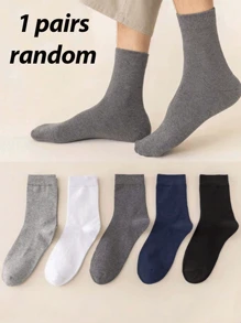 1/5 Pares de Meias Casuais de Meia-Altura de Cor Sólida, Confortáveis e Macias para Homens, para Todas as Estações