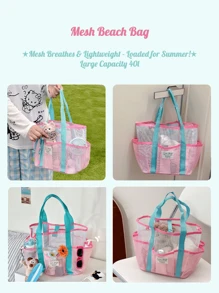 Fashionable Mesh Tote Bag, Suitable For Outdoor Camping, Picnic, Courtyard, Travel, Business, Beach, Swimming, Bathing, Toiletries, Colorful Design