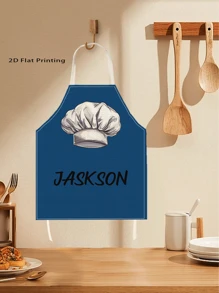 1pc Customized Apron, Personalized Text, Chef Print Apron, Unisex Printed Kitchen Apron, Creative Gift, Cute Apron For Men And Women, Printed Apron Household Kitchen Supplies