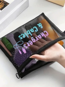 彩色数据线图案网眼化妆包，红色气垫收纳便携式收纳包，化妆包，护肤包，旅行必需品，宿舍用品，婚礼新娘礼物，母亲礼物，生日礼物，朋友和老师礼物，浴室收纳，珠宝收纳，口红和化妆品收纳包，度假必备品，暑假返校学校用品包，女士旅行包，旅行化妆包