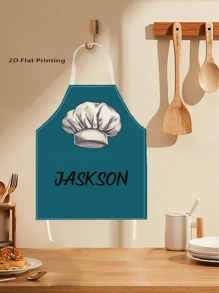 1pc Customized Apron, Personalized Text, Chef Print Apron, Unisex Printed Kitchen Apron, Creative Gift, Cute Apron For Men And Women, Printed Apron Household Kitchen Supplies