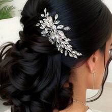 1件装女士银丝玻璃水钻手工发梳配饰情人节饰品 - 銀色 - 查看 2