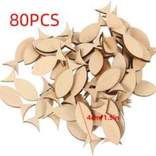 50/80 件木鱼标签、木制工艺品、海洋装饰、木鱼片、用于绘画木鱼的胶合板、未完成的木制动物装饰、用于 DIY 绘画的未完成木片