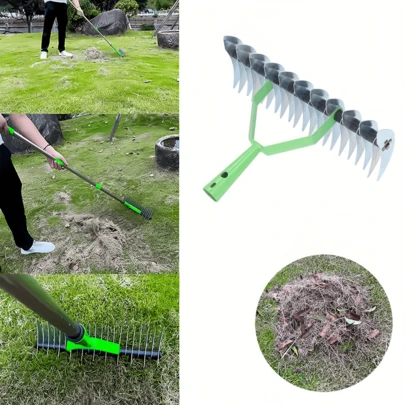 1 Pack 33cm Wide Thatch Rake - Metal Lawn Dethatcher For Dead Grass Removal, Efficient Steel Yard And Garden Thatching Tool With Handle