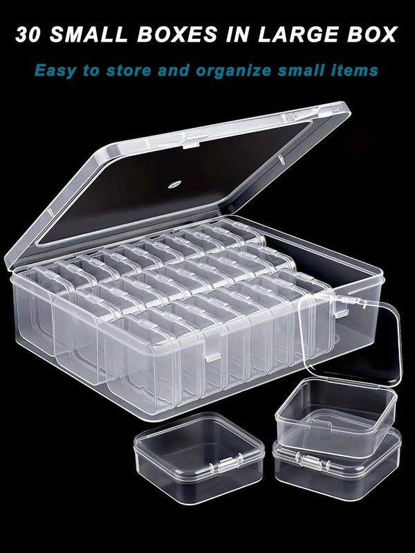 1 Set Includes 1 Large + 30 Mini Bead Storage Set - Clear Plastic Storage Box With Lid, Clear Rectangular Storage For Craft Supplies, DIY Crafts, Bead Storage, Bead And Jewelry Organizer Back To School Dormitory Storage