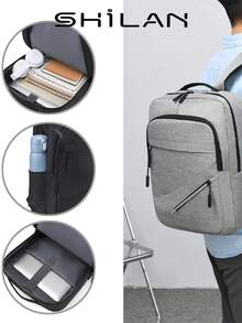 SHILAN 男士纯色商务笔记本电脑背包，多口袋设计。时尚百搭的单肩包，适合大学生和高中生。旅行、购物和日常使用的理想之选。男士笔记本电脑包