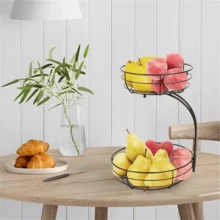 2 Tier Countertop Fruit & Vegetable Basket Bowl Organizer With Banana Hooks, Space Saving Multifunctional Kitchen Rack, Fruit, Vegetable, Bread, Snack Storage Decorative Hanging Shelf, Hangable Room Tree Hanging Metal Rack Decoration Hanger - 2層水果架+香蕉掛鉤 - 查看 4