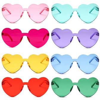8 Pairs Heart Shaped Glasses, Women's Heart Shaped Funky Rimless Colored Party Glasses, Neon Colors, Heart Shaped Glasses, Heart Shaped Hippie Glasses, Vintage Costume Glasses, Magic Colors, Party Glasses, Vintage Costume Glasses, Clear Colored Heart Shaped Glasses Set ﻿ Christmas Decorations Home Christmas Gifts Christmas Decor