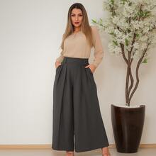 WOMEN'S PANTS, WIDE LEG, HIGH WAIST, VALENTINE'S DAY PANTALONA - Mocha Brown - View 2