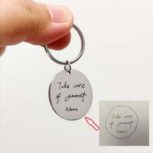 Engraved Actual Handwriting Keychain, Custom Handwritten Photo Quote Keyring For Women Men, Hand Stamped Keepsake Jewelry, Dainty Dad Mom Grandpa Grandma Gift, Christmas Gifts - Silver - View 2
