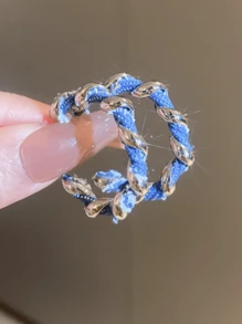 1 Paar Retro Mode übertriebene Denim-Effekt Stoff Creolen, einfache verdrehte Kreis Ohrringe für Frauen