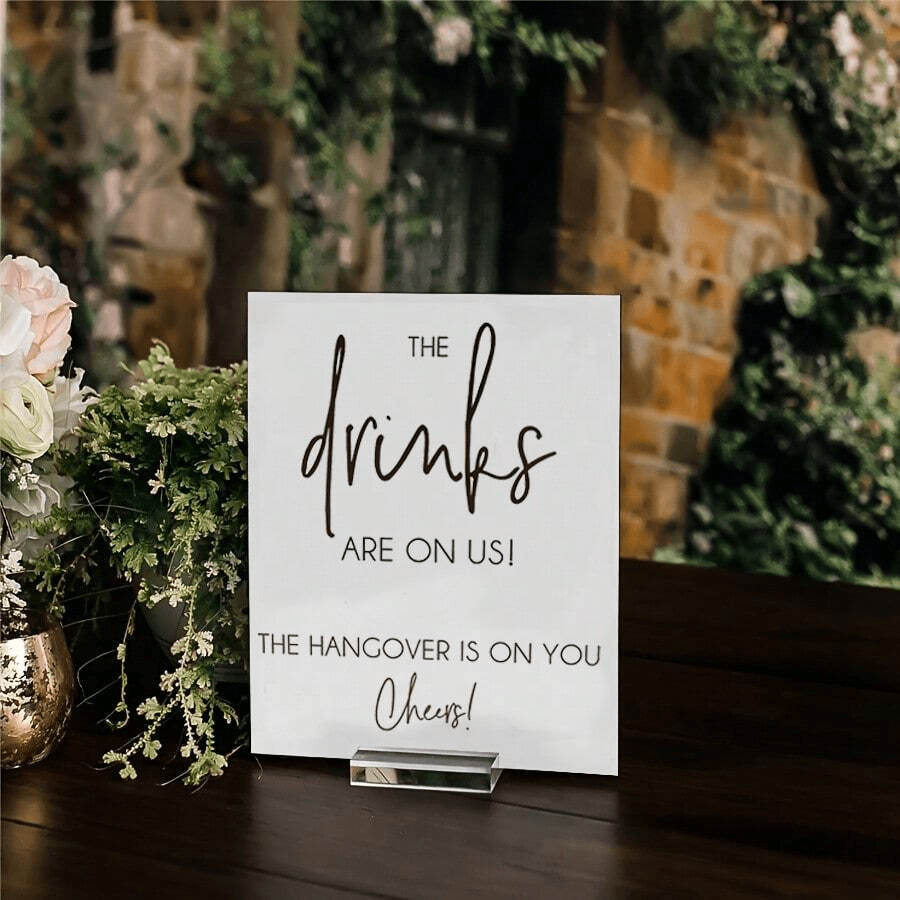 1 pieza Letrero de barra de boda acrílico con soporte, señal de bebida de boda acrílica blanca, letrero de barra abierta con soporte, para decoración de mesa central de recepción de boda y fiesta, fiesta de bar