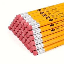HB Hexagon Wooden Pencils With Red Color Eraser, 12pcs/24pcs/ Pencils With Eraser Head, HB Pencils For Writing, Drawing And Sketching, Yellow Wooden Pencils For Office, School School Supplies,Back To School