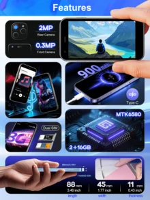 SOYES XS15 Mini Small Size SmartPhone 3.0" Display Android 8.1 2GB RAM 16GB ROM Dual SIM Standby Play Store 3G Small Size Phone 1000mAh Small Battery Capacity - Blue - View 3