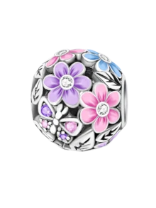 1 件时尚 925 纯银花朵蝴蝶串珠饰物适合女士手链手镯 DIY 珠宝制作和日常服装搭配珠宝装饰适合女孩 - 銀色 - 查看 16