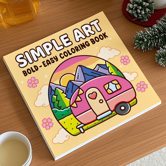 1 Stück einfaches Malbuch, 7.87inch X 7.87inch, 24 Seiten, lebendiges rosa Van-Design mit Herz, ideal für Eltern-Kind-Interaktion & Entspannung, markanter und einfacher Stil, Auto Malbuch.