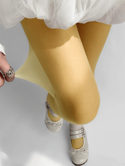 1 par de meia-calça feminina amarela de cor sólida