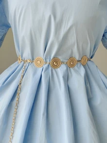 女士复古金色圆形链式腰带 - 复古休闲连衣裙腰带，无纺布腰带，适合春夏季服装、日常穿着、派对和约会夏季、秋季、万圣节 - 多色 - 查看 2