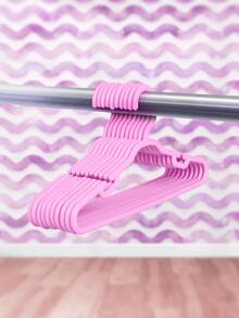 Kit 25 Cabides Infantil 8mm Reforçado Grosso Resistente Kids Para Roupas Calça Jeans Com Gancho e Cavidade - Rosa Bebê - Visão 1